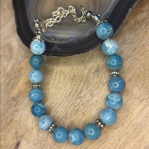 Larimar Blue Beaded Silver Bracelet